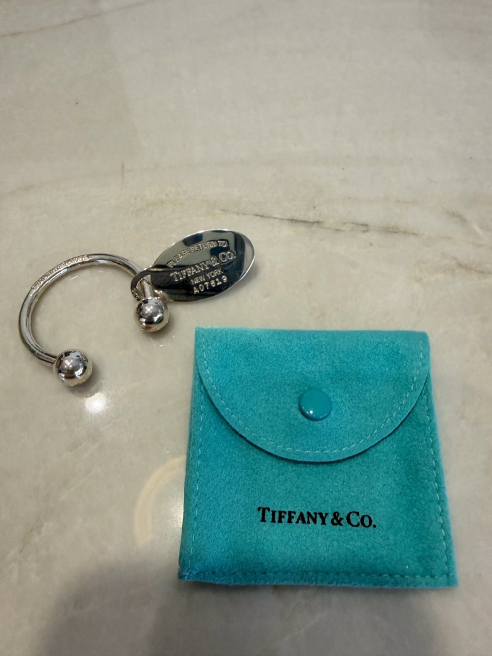 Tiffany & Co. Turquoise Suede Pouch with Silver Tag Keyring